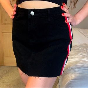 PLT Black Denim Skirt with red & white stripes